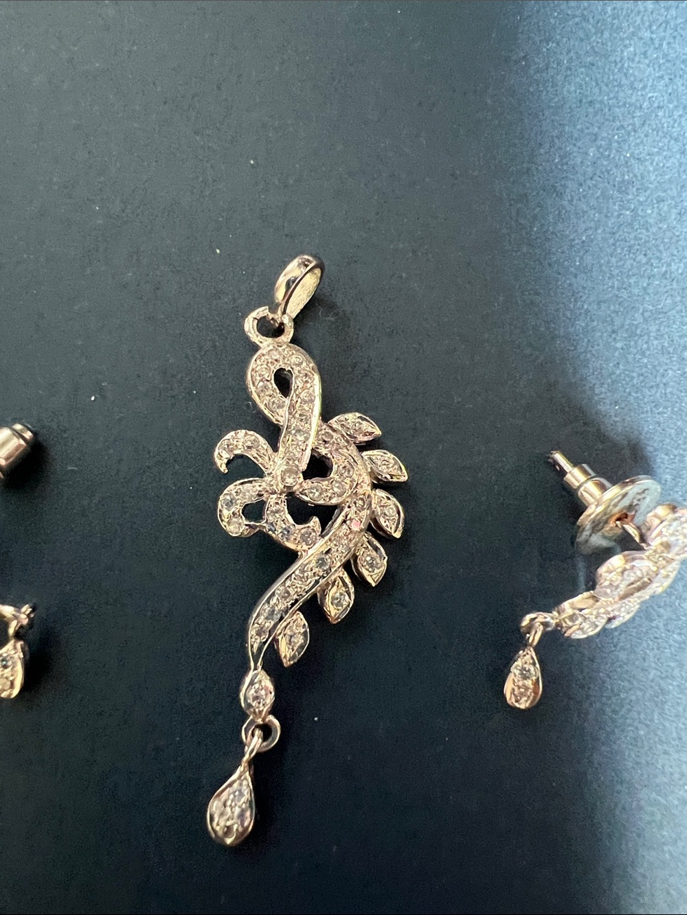Silver-Tone Crystal Leaf Pendant and Earring Set - Sparkling Silver Jewelry